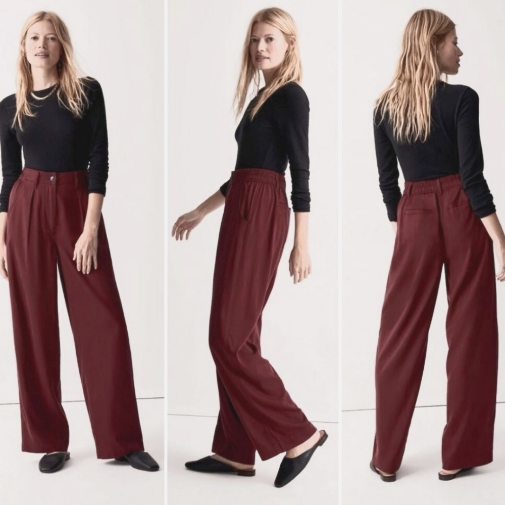 Madewell Wide Leg Pants in Deep Burgundy